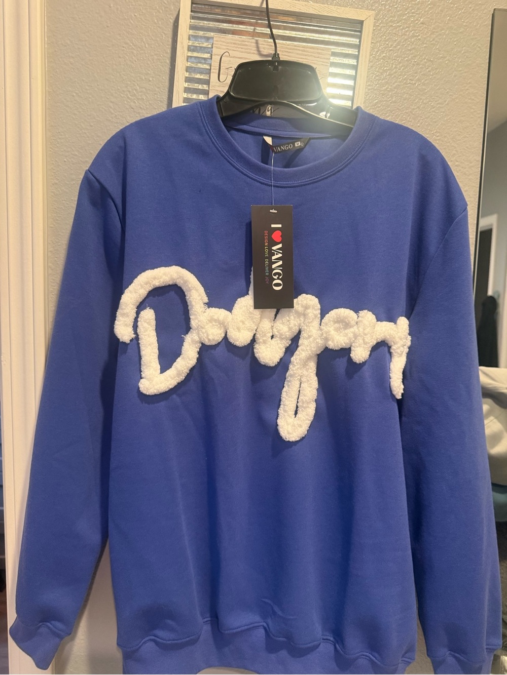 Dodgers Blue Crewneck Sweater with White Chenille Script. NWT